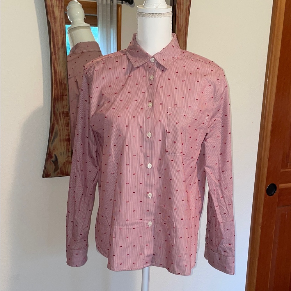 LOFT Red Striped Shirt with Red embroidered Accents